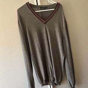 Gucci Gray V-Neck Sweater with Red Trim